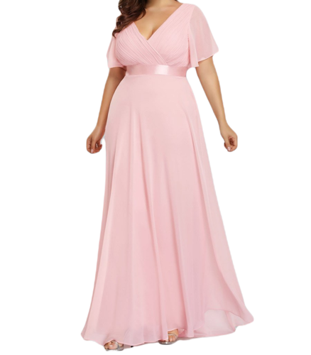 Vestido Elegante de Fiesta Largo Rosa Palo para Mujer Manga Ancha Cuello V T Ch a Talla Extra