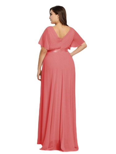 Vestido Elegante de Fiesta Largo Coral Naranja para Mujer Manga Ancha Cuello V T Ch a Talla Extra