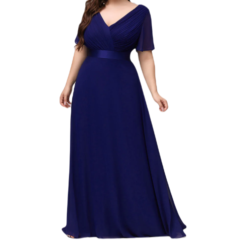 Vestido Elegante de Fiesta Largo Azul Rey Dark para Mujer Manga Ancha  Cuello V T Ch a
