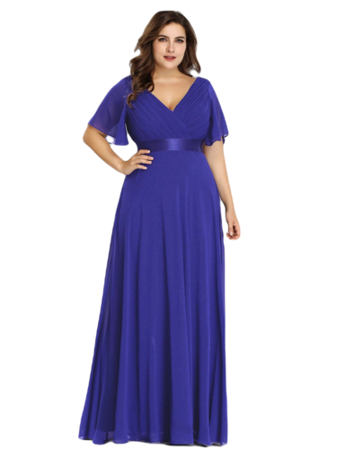 Vestido Elegante de Fiesta Largo Azul Rey para Mujer Manga Ancha Cuello V T Ch a Talla Extra	