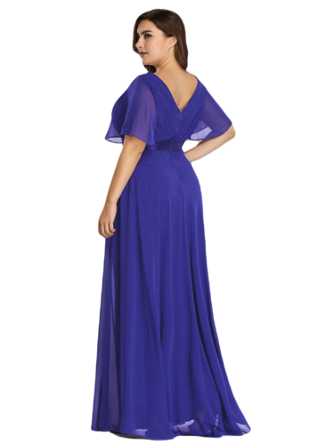 Vestido Elegante de Fiesta Largo Azul Rey para Mujer Manga Ancha Cuello V T Ch a Talla Extra	