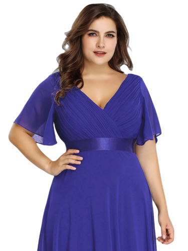 Vestido Elegante de Fiesta Largo Azul Rey para Mujer Manga Ancha Cuello V T Ch a Talla Extra	