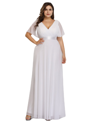 Vestido Elegante de Fiesta Largo Blanco Novia para Mujer Manga Ancha Cuello V T Ch a Talla Extra	