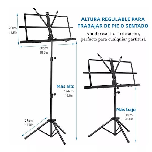 Atril Partitura Altura Ajustable Funda Tripie Portatil Viaje