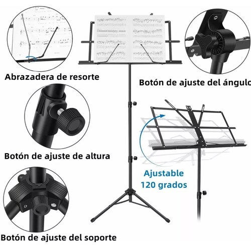 Atril Partitura Altura Ajustable Funda Tripie Portatil Viaje