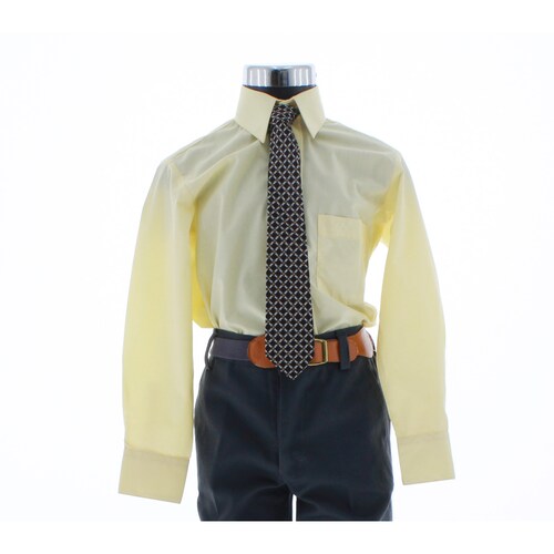 Camisa De Vestir Niño Color Amarillo Paja Manga Larga 3559 2 A 18 Años.