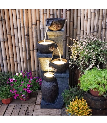 Fuente de agua exterior jardín LED 4 niveles 95 cm alto 