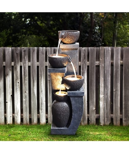 Fuente de agua exterior jardín LED 4 niveles 95 cm alto 