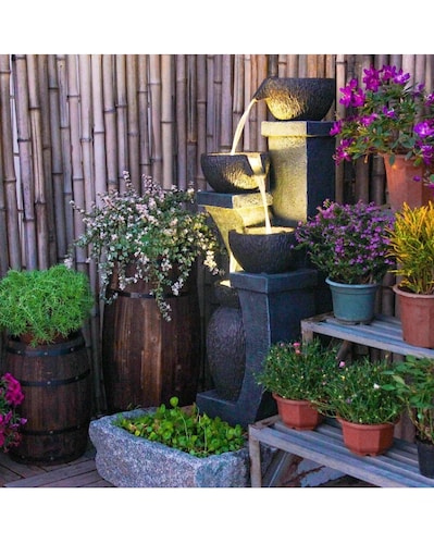 Fuente de agua exterior jardín LED 4 niveles 95 cm alto 