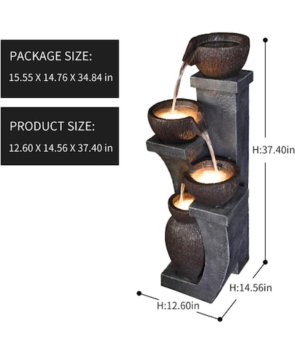 Fuente de agua exterior jardín LED 4 niveles 95 cm alto 