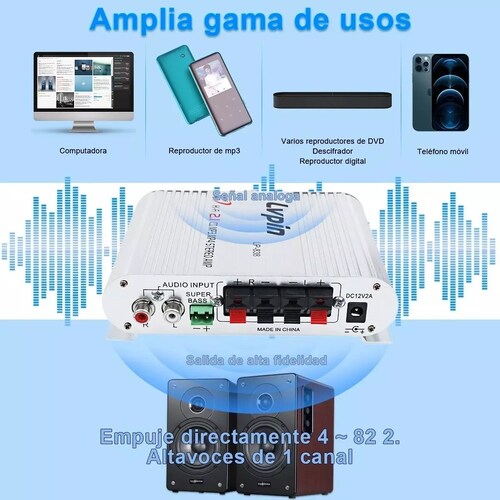 Amplificador Carro Subwoofer Rca Estereo De 2.1 Canales Plateado