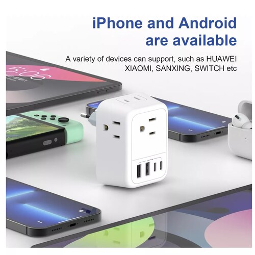 Adaptador De Europeo 4 Enchufes Con Puertos 2tipo C Y 2usb