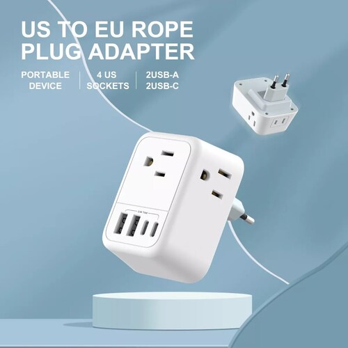 Adaptador De Europeo 4 Enchufes Con Puertos 2tipo C Y 2usb