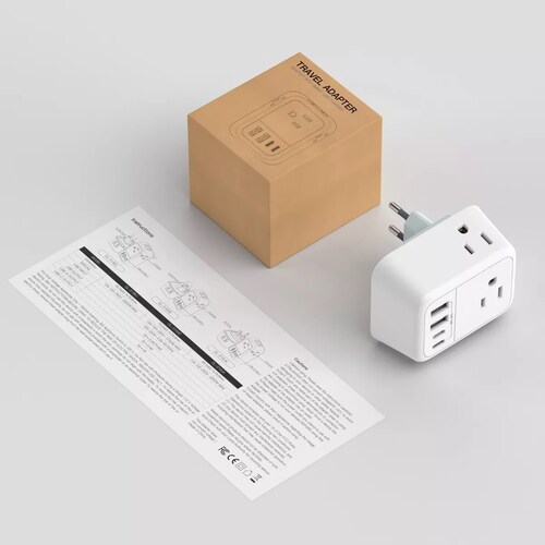Adaptador De Europeo 4 Enchufes Con Puertos 2tipo C Y 2usb