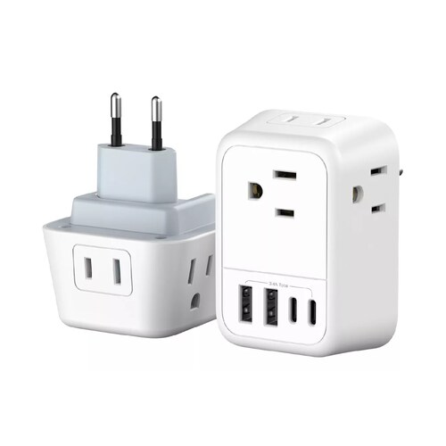 Adaptador De Europeo 4 Enchufes Con Puertos 2tipo C Y 2usb