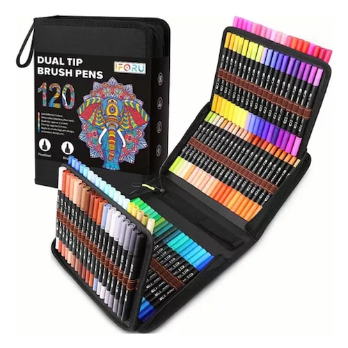 Rotuladores de doble pincel, juego de marcadores artísticos de 120 colores  con punta fina y punta de pincel para niños y adultos, libro de colorear