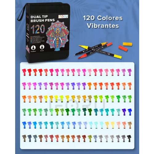 Set 120 Plumones Doble Punta Colores + Estuche