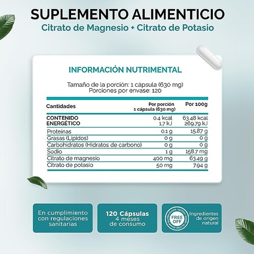 OBY MAGNESIUM CITRATE | Citrato de Magnesio y Citrato De Potasio - 120 Cápsulas para hasta 4 meses | Combinación de Ingredientes Naturales Citrato de Magnesio y Potasio capsulas 