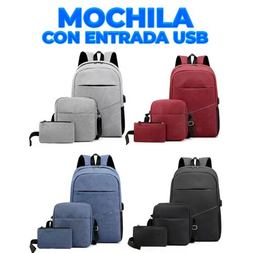 Juego Set 3 Mochilas Escolar y Viaje Con Puerto USB .