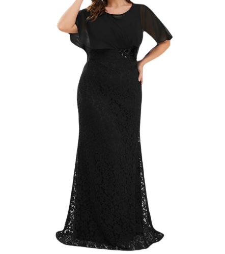 Vestido Elegante de Fiesta Largo Negro Corte Sirena Capita con Olanes Curvy T Ch a Talla Extra