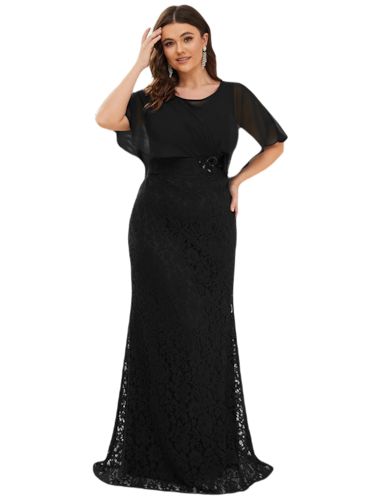 Vestido Elegante de Fiesta Largo Negro Corte Sirena Capita con Olanes Curvy T Ch a Talla Extra