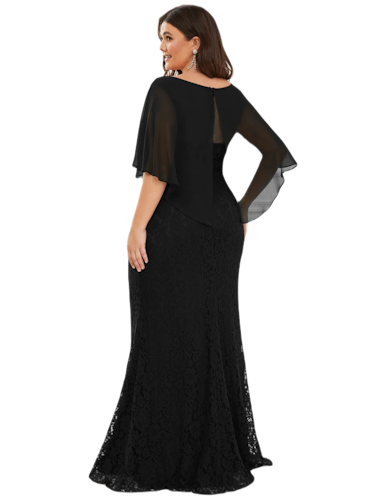 Vestido Elegante de Fiesta Largo Negro Corte Sirena Capita con Olanes Curvy T Ch a Talla Extra