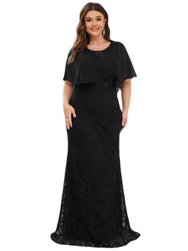 Vestido Elegante de Fiesta Largo Negro Corte Sirena Capita con Olanes Curvy T Ch a Talla Extra