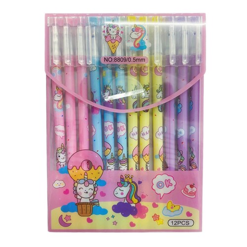 12 Bolígrafos Plumas Borrables Kawaii Conejita Unicornio