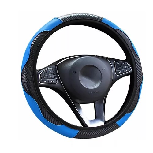 Funda Cubre Volante Deportivo Protector Antiderrapante Auto Azul y Negro