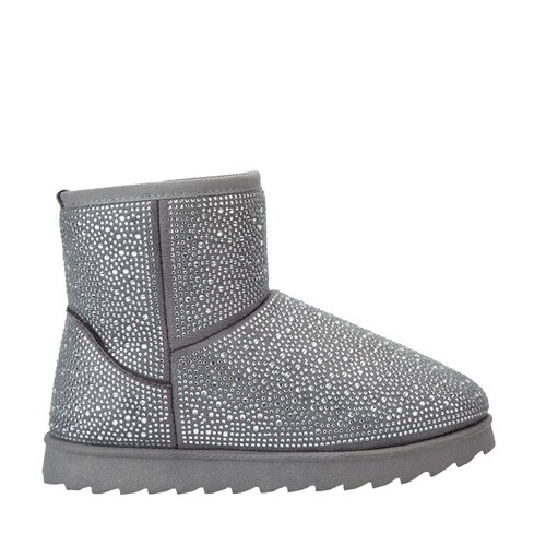 Bota invernal de ante con pedrería y forro de peluche color gris, marca PBPS, mod. 1086424