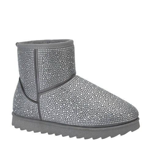 Bota invernal de ante con pedrería y forro de peluche color gris, marca PBPS, mod. 1086424