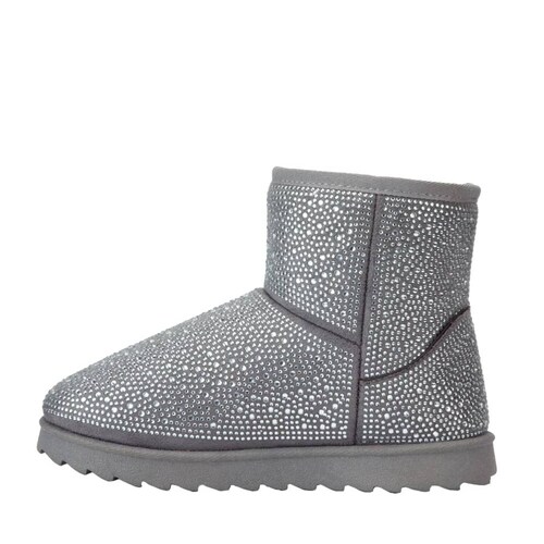 Bota invernal de ante con pedrería y forro de peluche color gris, marca PBPS, mod. 1086424