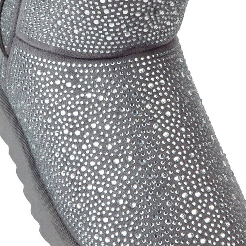 Bota invernal de ante con pedrería y forro de peluche color gris, marca PBPS, mod. 1086424