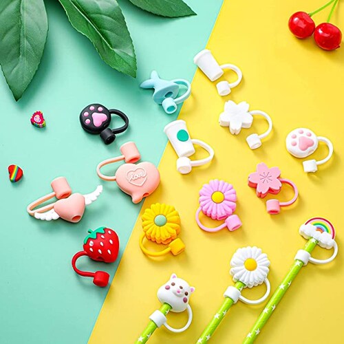 Tapon Para Popote 12pz Tipo Vaso Café Termo Tapones Kawaii.