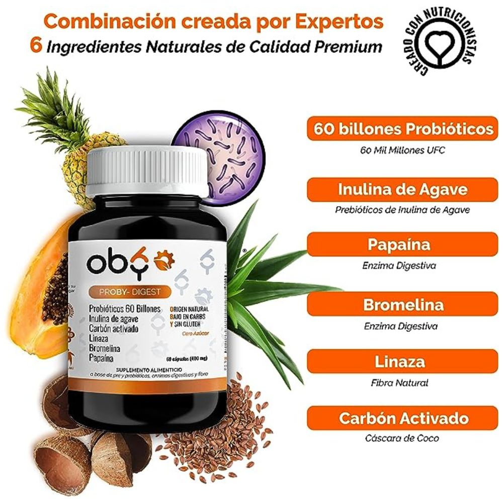 OBY Proby Digest Probióticos 60 Billones, Prebióticos, Inulina De Agave ...