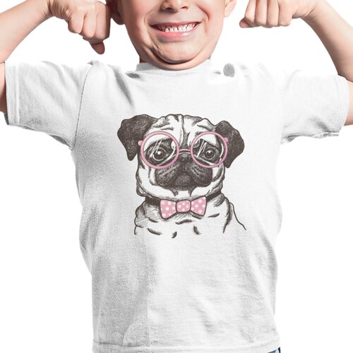 Playera Caballero, Dama y Niño Perrito Pug con Lentes Mascota Pet Animales