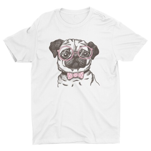 Playera Caballero, Dama y Niño Perrito Pug con Lentes Mascota Pet Animales