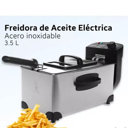 Freidora Electrica Aceite 3.5l Acero Inoxidable Multifuncion Color Plateado.