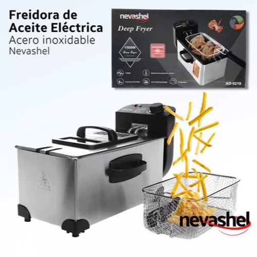 Freidora Electrica Aceite 3.5l Acero Inoxidable Multifuncion Color Plateado.