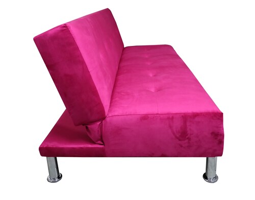 Sofa Cama Vegas Rosa Terciopelo, El Bazar Store, Reclinable 3 posiciones.