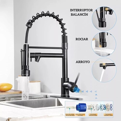 Grifo Monomando Fregadero Llave Mezcladora Tarja Cocina Negro