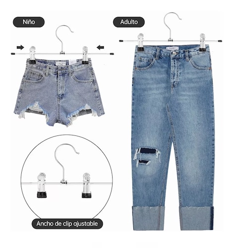 Gancho Para Ropa Remera Con Clips plata 10 Pzas