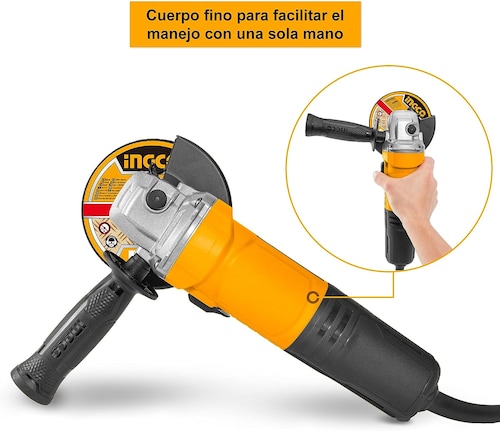 INGCO Esmeriladora Angular 4-1/2" (115mm) 750W 120V Amoladora angular 4-1/2" 12000 rpm Uso Profesional UAG75028