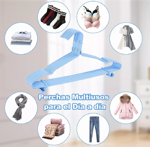 20 Ganchos Ropa Perchas Antiderrapantes De Acero Inoxidable azul