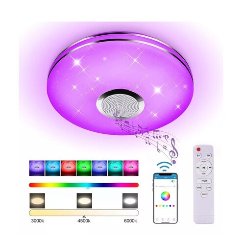 Lámpara De Techo Bluetooth 24w Luz Led Plafón Con Bocina