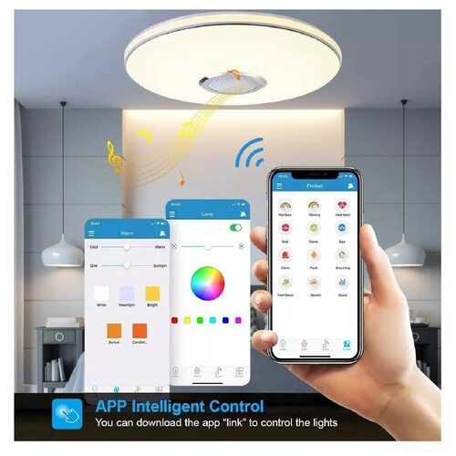 Lámpara De Techo Bluetooth 24w Luz Led Plafón Con Bocina