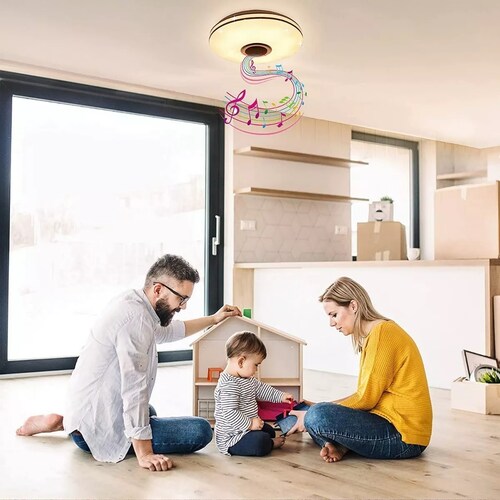 Lámpara De Techo Bluetooth 24w Luz Led Plafón Con Bocina
