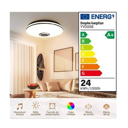 Lámpara De Techo Bluetooth 24w Luz Led Plafón Con Bocina