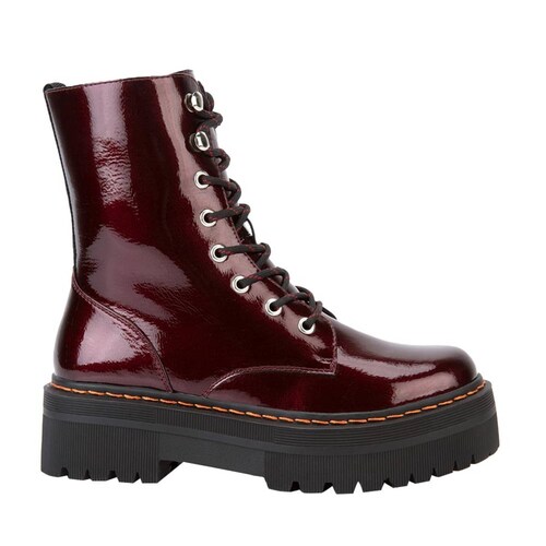 Botas militares de mujer, marca Goodyear de charol color vino, 1090001