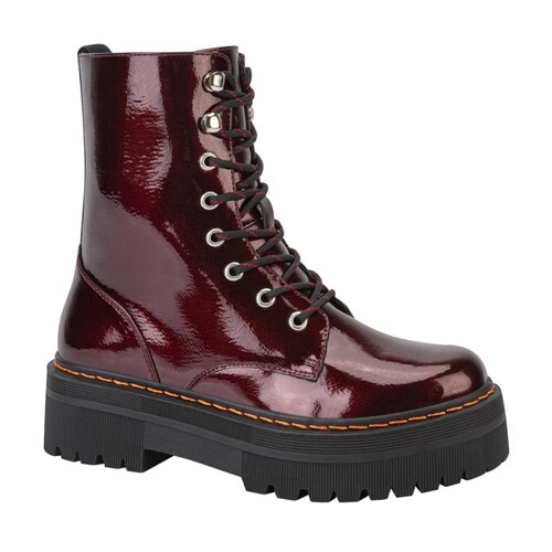 Botas militares de mujer, marca Goodyear de charol color vino, 1090001